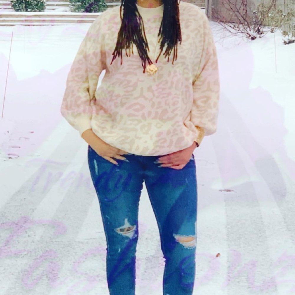 Leopard Print Long Sleeve Sweater- TAUPE - Picture 5 of 7